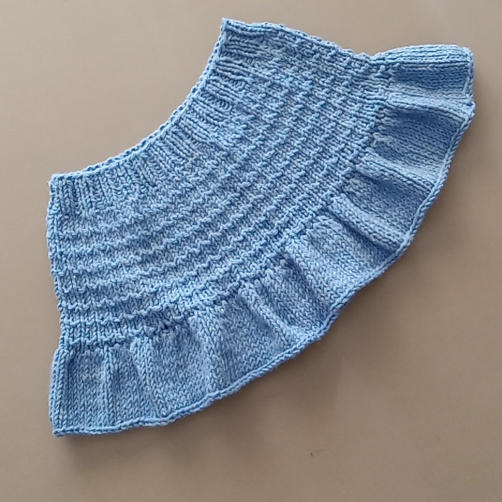Hand Crafted Handknit Blue Textured Stripe Baby Skirt & Bloomers Set 12M - Picture 3 of 13